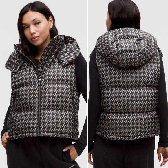 Lululemon Wunder Puff 600-Down-Fill CroppedVest Houndstooth Brown size 4 NWT